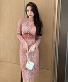 Vネック  レース  ロングドレス  セクシー  二次会  着瘦せ  高級感  披露宴  LT2-JY20158