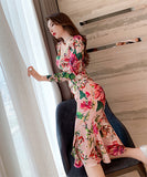 花柄 タイトドレス レトロ調 スクエアネック スリムドレス 高級感 プリーツ XH2-JY4195