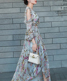 Ⅴネック 花柄 ロングドレス 通勤 淑やか 脚長効果 大人可愛い XH2-QYF33360X3827069