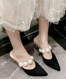 パール スタイル ブラック ハイヒール スリッパ 高見え ゴージャス 高級感 YN5025