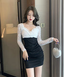 【2色】秋新作 キャバドレス Ⅴネック セクシー 谷間魅 可愛い レース XH2-LQE539