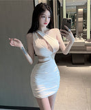 キャバドレス セクシー 指名 谷間魅せ ワンショルダー 指名 透かし彫り XH2-18YX0604