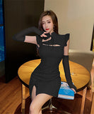 【2色】タイトドレス ミニドレス ユニーク セクシー 指名 フリル 大人可愛い XH2-LQE0202