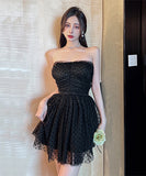 【2色】仙女風 ベアトップ 水玉 大人可愛い セクシー チュール パーティー XH2-LQE646