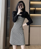 碁盤柄 キャバドレス  ニットワンピース 秋新作 セクシー 姉 着痩せ 高品質 LT2-XC- 8815#