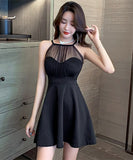 ミニドレス チュール 可愛い パッチワーク 肌見せ セクシー XH2-MLS5687A