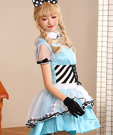 【4点セット】ハロウィン Alice コスプレ かわいい ミニドレス ワンショルダー XH2-PS7042