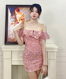 キラキラ パーティードレス フリル 可愛い 指名 ナイトクラブ セクシー XH2-LQE9644GR208