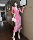 ロングドレス  レース セクシー  高品質  着瘦せ 宴会 二次会  LT2-JY20020