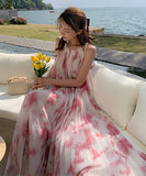 ロングドレス サンドレス 海辺 仙女風 プリーツ XH2-QJ8826