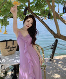 ロマンティック風 サンドレス 海辺 淑やか フリル 着瘦せ XH2-QJ8327