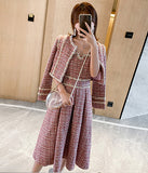 【2点セット】コート＋ドレス  真珠飾る 高級感  名媛風  かわいい  新作  キャバスーツ  LT2-LML9285#