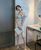 ドレス おしゃれ 気質 披露宴 マーメイド スカート 同伴 パッチワーク XH2-JY1975