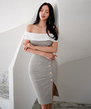 非対称 おしゃれ 韓国スタイル オフショルダー 脚長効果 セクシー XH2-ZED887336A71
