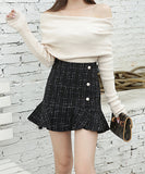 【2色】可愛い ミニドレス ツイード 非対称 フリル 秋新作 女子力 コーデ万能 XH2-YL3013