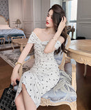 高級感 オフショルダー 水玉 可愛い 宴会 エレガント XH2-JY5920