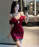 【3色】ミニドレス  キャバドレス  大人可愛い セクシー 谷間魅せ 姉 フリル  LT2-MLS7609