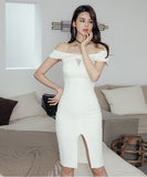 Vネック 谷間魅せ オフショルダー セクシー 韓国 ファッション 新作 脚長効果 MY2-ZED888381BH538