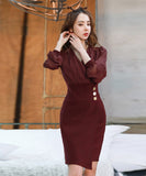 レディースドレス エレガント 女性 カジュアル ワンピース ドレス 韓国 長袖 Vネック XY2-ZRD885661A71