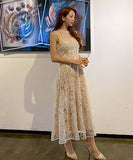 花柄 刺繡 ロングドレス セレブ 気質 チュール XH2-ZED887063E