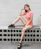 韓国 体型カバー 2点セット 水着 タンキニ ビキニ モノキニ かわいい 清楚感 MY7-KDS2141