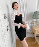 おしゃれ ミニドレス 不規則 レース 高級感 パフスリープ セクシー XH2-JY5275