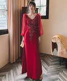 エレガント Ⅴネック 谷間魅せ 刺繡 高級感 宴会 演奏会 ロングドレス 淑女 XH2-YFTK5.6