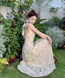 サンドレス 花柄 旅 ホルターネック 海辺 仙女風 XH2‐YY-NRJ2LEQE288-B