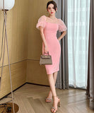 2色 チュール  ロングドレス  宴会  清新感  着瘦せ 高級感  LT2-JY5908