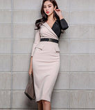 Vネック ひざ丈ドレス   ゴージャス レース  高級感  二次会  通勤 LT2-ZED887330E