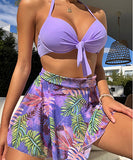 【4色】水着 モノキニ 三角 ホルターネック ビキニ 花柄 温泉 XH7-KJ-ZTJ1323