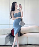 ひざ丈ドレス 着痩せ  リボン 背露出 新作 二次会 LT2-LQE3032KL303