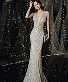 華奢感 ナイトドレス キラキラ パーティー Ⅴネック 谷間魅せ 演奏会 ロングドレス XH2-YFTK1125