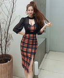 キャバドレス 谷間魅せ セクシー 指名 パッチワーク チェック柄 XH2-LQE8387B538