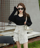 【2色】秋新作 ミニドレス ツイード 可愛い 非対称 脚長効果 コーデ万能 XH2-YL3016