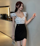 格子縞 キャバドレス ミニドレス   セクシー 体型カバー  少女感  新作 LT2-YM8711