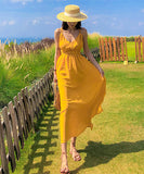 サンドレス 色鮮やか バックレス 旅 海辺 エレガントXH2-QJ8053