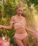 3色 ワンショルダー スプリット 水着  プリーツ 温泉 水着 YN7015-DP-A38905