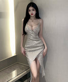 キラキラ キャバドレス 宴会 Ⅴネック セクシー 谷間魅せ スリット 指名 XH2-LQE3987BF13