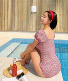 水着花柄セクシーパフスリーブモノキニビキニ夏露出控えXH7-XYX2769