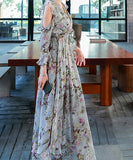 Ⅴネック 花柄 ロングドレス 通勤 淑やか 脚長効果 大人可愛い XH2-QYF33360X3827069