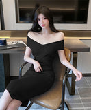 【4色】ニットドレス オフショルダー 淑やか エレガント 気質 セクシー XH2-MLS7160