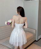 【2色】仙女風 ベアトップ 水玉 大人可愛い セクシー チュール パーティー XH2-LQE646