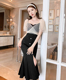 エレガント 高品質 レース キャバドレス セレブ風 宴会 同伴 パッチワーク マーメイド XH2-JY5082