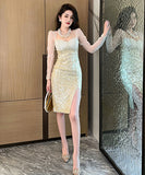 チュール  キラキラ  名媛スタイル  ロングドレス  高品質  結婚式 披露宴  LT2-JY20161