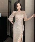 チューブトップ キラキラ ロングドレス 谷間魅せ  セクシー  高級感  LT2-YM9107