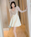 2色   ミニドレス  チュール  Vネック 谷間魅せ 新作 セクシー 脚長効果 LT2- JY5332