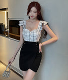 格子縞 キャバドレス ミニドレス   セクシー 体型カバー  少女感  新作 LT2-YM8711