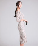 レース 花柄 ゴージャス 新作 肌見せ 着回し 同伴 二次会 結婚式 ドレス ワンピース MY2-ZED881766B