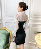 おしゃれ ミニドレス 不規則 レース 高級感 パフスリープ セクシー XH2-JY5275
